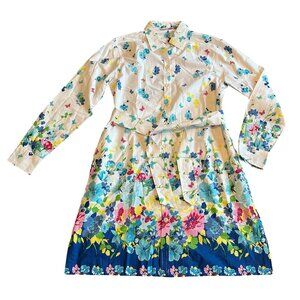Kayce Hughes Button-Down Shirt Dress Long Sleeve 100% Cotton Floral Size 12 NWT